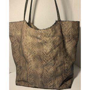 Sondra Roberts Squared Tote Satchel Purse Brown Snakeskin RARE Medium Size 14x14